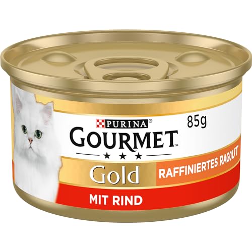 Gourmet Gold Raffiniertes Ragout Katzenfutter nass, mit Rind, 12er Pack (12 x 85g) von GOURMET