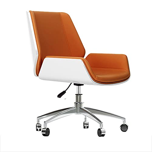 Purist Schreibtischstuhl Mit RäDern,Mittlerer Backoffice-Computerstuhl Mit Armlehnen,Ergonomischer Drehstuhl,HöHenverstellbarer Sessel,Leder-Arbeitsstuhl,StuhlfüßE Aus Aluminiumlegierung, Orange von Purist