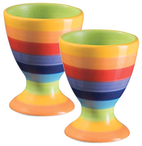 Handbemalte Eierbecher, Regenbogen-Streifen, 2 Stück von Purity Style