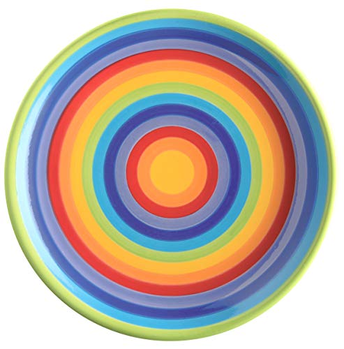 Handbemalter Speiseteller aus Keramik, Regenbogenstreifen, 26 cm von Purity Style