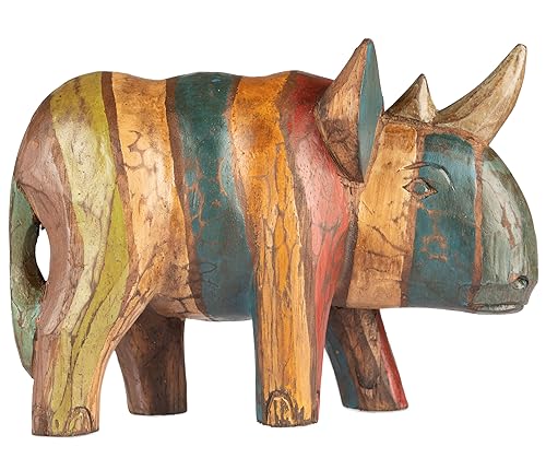 Purity Style - Handgeschnitztes Nashorn aus Holz im rustikalen Stil - Mehrfarbig - Holzskulptur von Purity Style