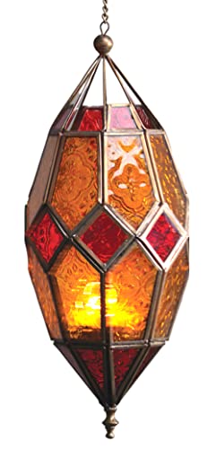 Hängende Glas-Teelicht-Laterne im marokkanischen Stil (groß, rot/gelb) von Purity Style