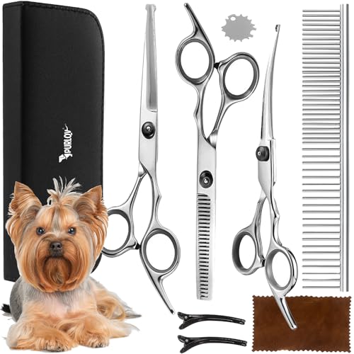 Hundeschere mit Rundspitze Kamm Fellpflege-Set Hunde Katzen Edelstahl 23186 von Purlov