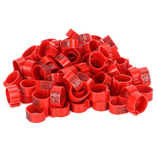 100 pro Beutel. 8mm Plastiktaubenringe, nummeriert 001 100. Plastikvogelbeinbänder für Trägertauben, Hühner, Enten, Papageien und andere Erwachsene Vögel geeignet. (Red) von Purokise