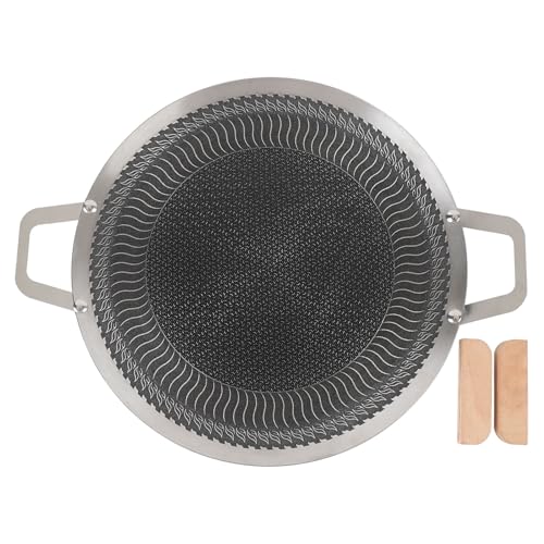 Koreanisches Grill backblech Edelstahl Mehrzweck-Outdoor-Backblech tragbar geeignet für Innen-und Außen waben schicht Rundgrill (34cm) von Purokise