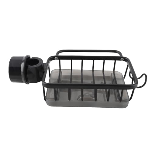 Küchenspüle Wasserhahn Organizer, Multifunktional rostfeste Schwammschale Seifenwaschbeckenhalter mit Tropfschalen Platz sparende Design für Küchenorganisation Aluminium und (Schwarz) von Purokise