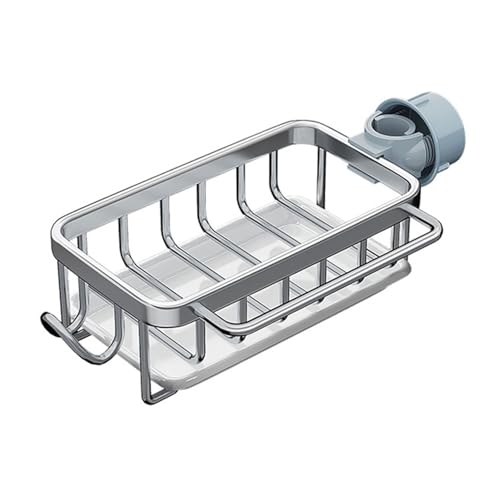 Küchenspüle Wasserhahn Organizer, Multifunktional rostfeste Schwammschale Seifenwaschbeckenhalter mit Tropfschalen Platz sparende Design für Küchenorganisation Aluminium und (Silber) von Purokise