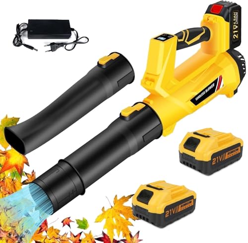 Akku Laubbläser, 21V Elektrischer Laubbläser mit 3,0Ah Akku und Ladegerät, 240 km/h＆6 Gang LCD-Anzeige, Kabellos Laubbläser für Staub, Blätter (6 Gang mit 2Akkus) von Purova