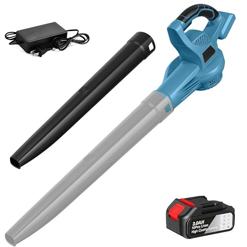 Laubbläser Akku, 21V Elektrischer Laubbläser mit 3,0Ah Akkus und Ladegerät, 3.8m³/Min Luftdurchsatz, 289KM/H für Rasenpflege, Terrasse, Garten, Haus, Lager (Blau, 1 akku) von Purova