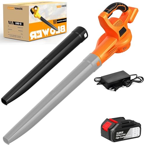 Laubbläser Akku, 21V Elektrischer Laubbläser mit 3,0Ah Akkus und Ladegerät, 3.8m³/Min Luftdurchsatz, 289KM/H für Rasenpflege, Terrasse, Garten, Haus, Lager (Orange, 1 akku) von Purova