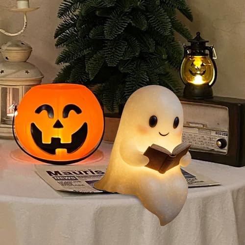 Purova Ghost Buchlampe, Ghost Swing Lamp, Geister-Leselampe LED, Niedliche Geister-Leselampe LED, Halloween-Dekoration für Leser & Buchliebhaber (Groß 22CM) von Purova