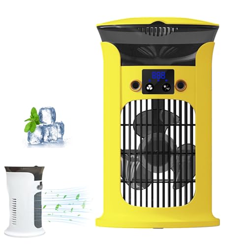 Ventilator mit Wasserkühlung, Mobile Klimaanlage mit 800ml Wassetank, Verdunstungskühlung Klimaanlage Ohne Abluftschlauch, Luftkühler mit Wasserkühlung Leise (Gelb) von Purova