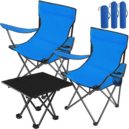 Purpeak 3 Stück faltbare Campingstühle mit Campingtisch, tragbare Rasenstühle, leichte Strandstühle, Outdoor-Klappstuhl mit Netz-Getränkehalter für Reisen, Outdoor, Camping, Strand, Angeln, Sport von Purpeak