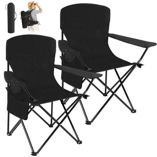 Purpeak Faltbarer Campingstuhl mit Tragetasche, tragbare Rasenstühle, leichte Strandstühle, Outdoor-Klappstuhl mit Netz-Getränkehalter für Reisen (schwarz, 90 x 60 x 95 cm) von Purpeak