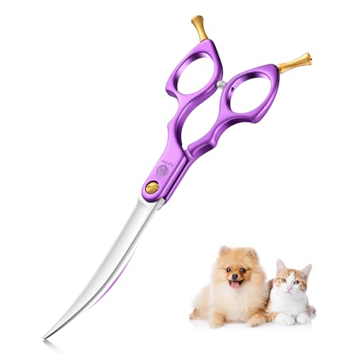 Purple Dragon 6 Zoll Hundeschere Fellschere Gebogene Für Hunde und Katze Grooming Schere mit Ultraleicht Weltraum Aluminium Griff,JP 440C Steel Profi Fellschere Hunde für Hundefriseur und Anfänger von Purple Dragon