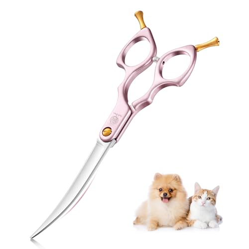 Purple Dragon 6 Zoll Hundeschere Fellschere Gebogene Für Hunde und Katze Grooming Schere mit Ultraleicht Weltraum Aluminium Griff,JP 440C Steel Profi Fellschere Hunde für Hundefriseur und Anfänger von Purple Dragon