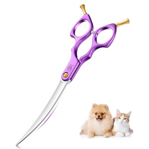 Purple Dragon 6.5 Zoll Hundeschere Fellschere Gebogene Für Hunde und Katze Grooming Schere mit Ultraleicht Weltraum Aluminium Griff,JP 440C Steel Profi Fellschere Hunde für Hundefriseur und Anfänger von Purple Dragon