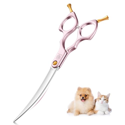 Purple Dragon 6.5 Zoll Hundeschere Fellschere Gebogene Für Hunde und Katze Grooming Schere mit Ultraleicht Weltraum Aluminium Griff,JP 440C Steel Profi Fellschere Hunde für Hundefriseur und Anfänger von Purple Dragon