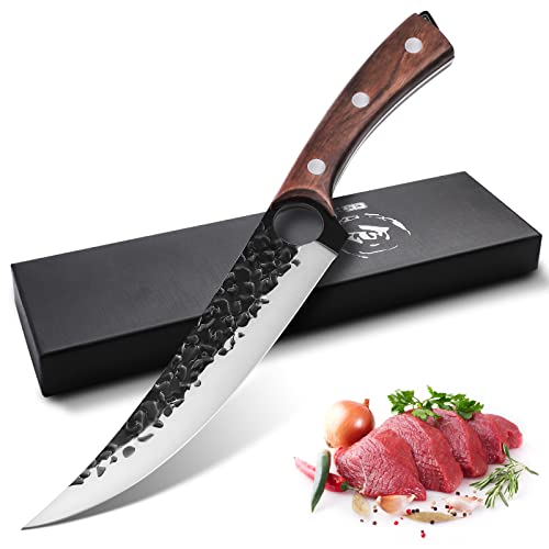 Purple Dragon 7 Zoll Ausbeinmesser Filet Messer Full Tang Kochmesser Fleisch Gemüse Cleaver High Carbon Stahl Küchenmesser für Fisch Fleisch Deboning mit Geschenkbox von Purple Dragon