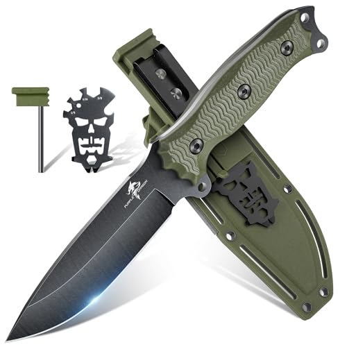 Purple Dragon Outdoor Survival Messer mit Kydex Scheide - Full Tang Outdoormesser Feststehendes klinge Jagdmesser mit Schärfer für Camping, Outdoor, Bushcraft (Grünes) von Purple Dragon
