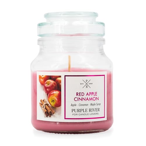 Purple River Candle Kleine Duftkerze im Glas | Red Apple Cinnamon | Duftkerze Apfel-Zimt | Kerzen lange Brenndauer bis zu 40h | Duftkerze Sojawachs | Kerzen Rot (113g) von Purple River Candle