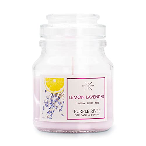 Purple River Kleine Duftkerze im Glas | Lemon Lavender | Duftkerze Lavendel | Kerzen lange Brenndauer bis zu 40h | Duftkerze Sojawachs | Kerzen Rosa (113g) von Purple River Candle