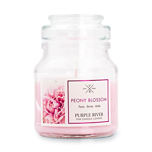Purple River Kleine Duftkerze im Glas | Peony Blossom | Duftkerze Rose | Kerzen lange Brenndauer bis zu 40h | Duftkerze Sojawachs | Kerzen Rosa (113g) von Purple River Candle