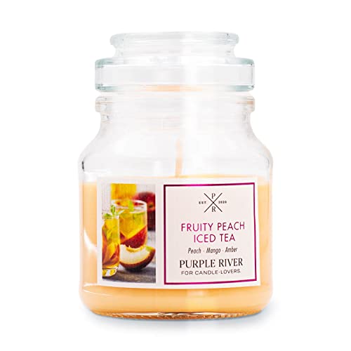 Purple River Kleine Duftkerze im Glas | Fruity Peach Iced Tea | Duftkerze Fruchtig | Kerzen lange Brenndauer bis zu 40h | Duftkerze Sojawachs | Kerzen Orange (113g) von Purple River Candle