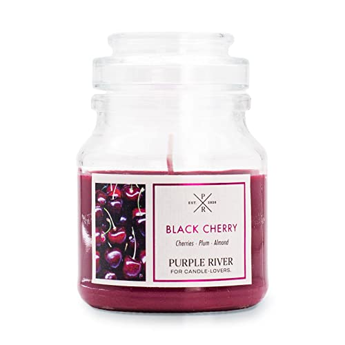 Purple River Kleine Duftkerze im Glas | Black Cherry | Duftkerze Kirsche | Kerzen lange Brenndauer bis zu 40h | Duftkerze Sojawachs | Kerzen Rot (113g) von Purple River Candle