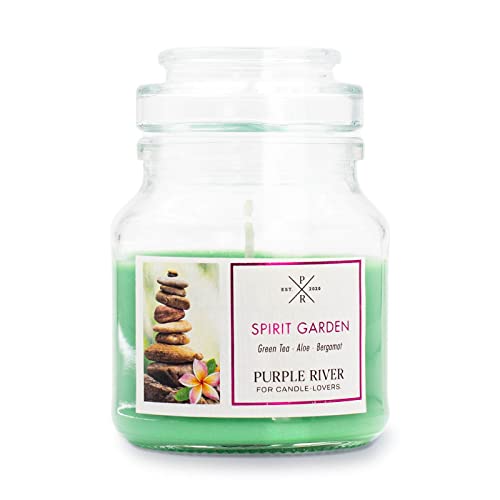 Purple River Kleine Duftkerze im Glas | Spirit Garden | Duftkerze Bergamotte | Kerzen lange Brenndauer bis zu 40h | Duftkerze Sojawachs | Kerzen Grün (113g) von Purple River Candle