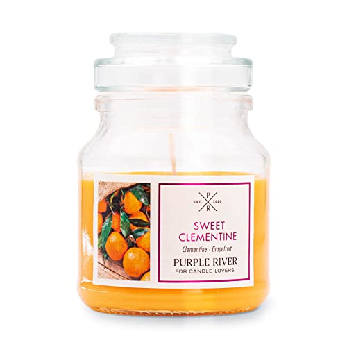 Purple River Kleine Duftkerze im Glas | Sweet Clementine | Duftkerze Orange | Kerzen lange Brenndauer bis zu 40h | Duftkerze Sojawachs | Kerzen Orange (113g) von Purple River Candle