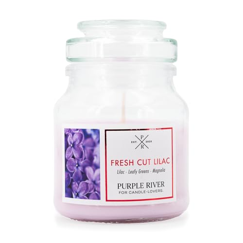 Purple River Candle Kleine Duftkerze im Glas | Fresh Cut Lilac | Duftkerze Floral | Kerzen lange Brenndauer bis zu 40h | Duftkerze Sojawachs | Kerzen Lila (113g) von Purple River Candle