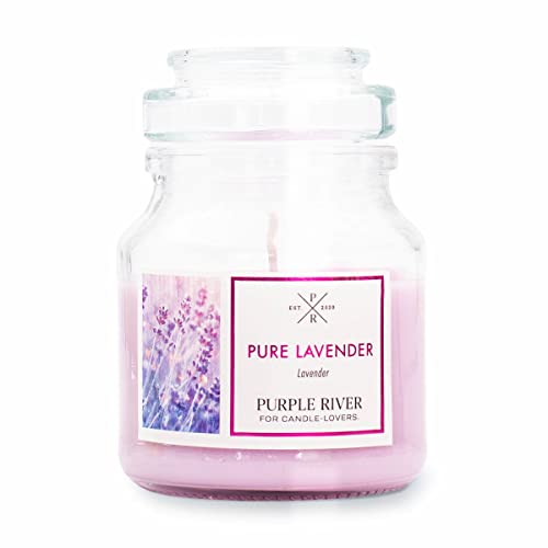 Purple River Candle Kleine Duftkerze im Glas | Pure Lavender | Duftkerze Lavendel | Kerzen lange Brenndauer bis zu 40h | Duftkerze Sojawachs | Lila Kerzen (113g) von Purple River Candle