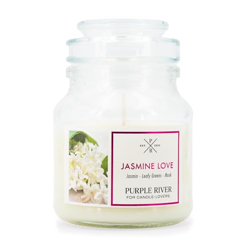 Purple River kleine Duftkerze im Glas mit Deckel | Jasmine Love | Duftkerze Jasmin | Sojawachskerze | Raumduft für Zuhause | Geschenke für Frauen von Purple River Candle