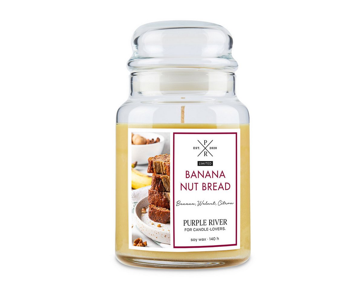 Purple River Duftkerze Banana Nut Bread - 623g (1-tlg), Brenndauer Bis zu 140 Stunden, Duftkerze Süß & Würzig von Purple River