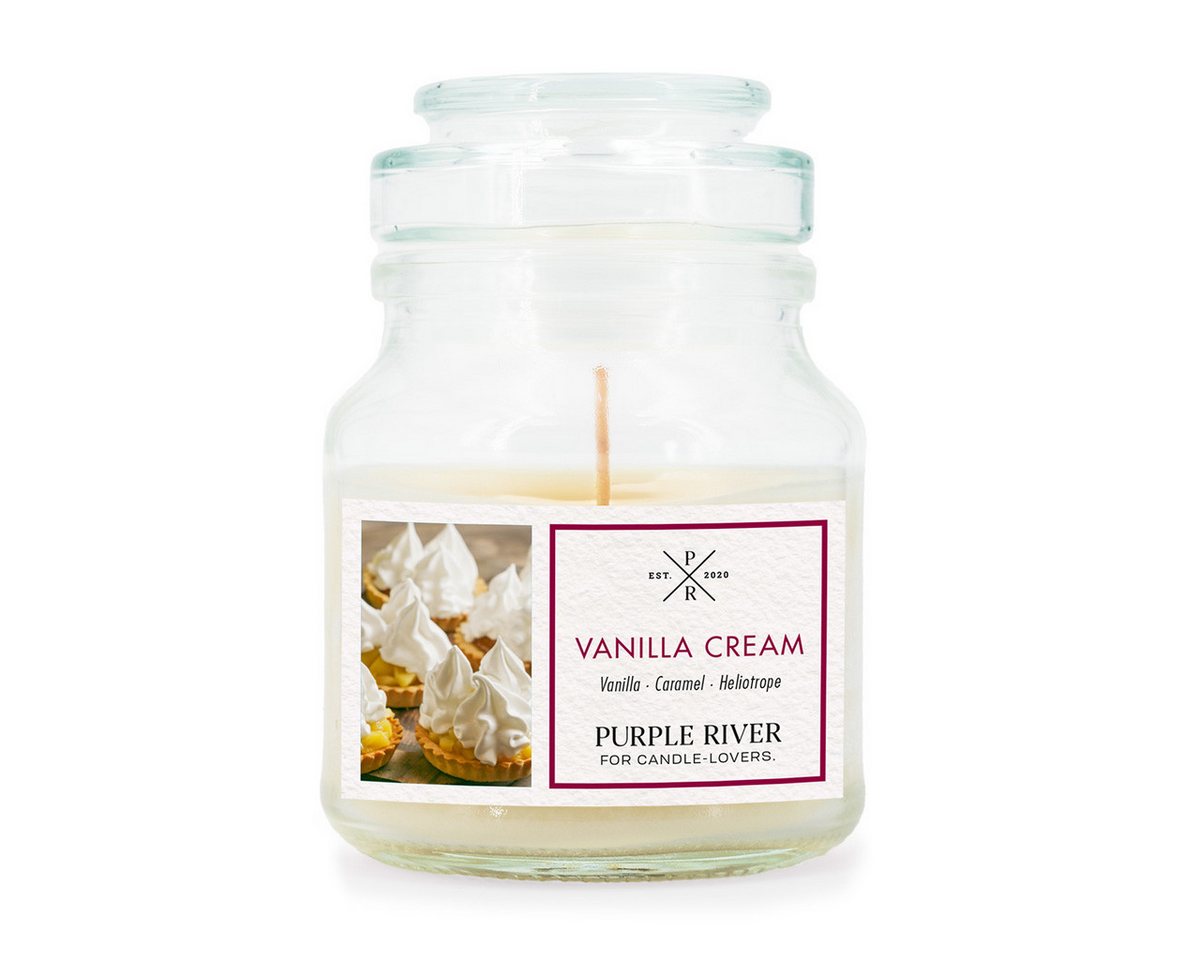 Purple River Duftkerze Duftkerze Vanilla Cream - 113g (1-tlg), Brenndauer 20 - 40 Stunden, Duftkerze Süß & Würzig von Purple River