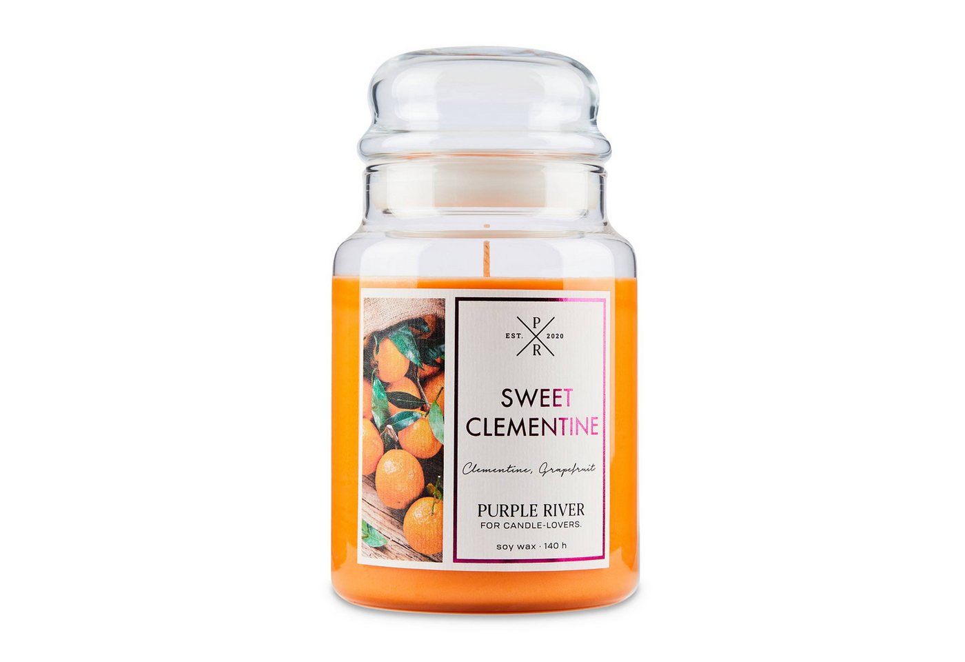 Purple River Duftkerze Sweet Clementine - 623g (1-tlg), Brenndauer Bis zu 140 Stunden, Duftkerze Fruchtig, Zitrus von Purple River