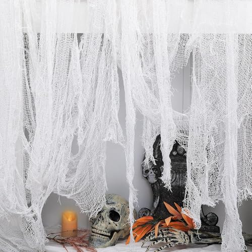 0.76x10.16m Halloween Dekoration Gaze -Gruseliger Stoff - Käsetuch Halloween Dekorationen für die Türen Hallen,Duschvorhänge,Veranden,Decks,Fenster,Tore,Deko Prop (Weiß) von Purple Star