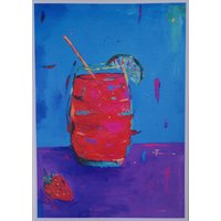 Erdbeere Daiquiri | Kunstdruck Wohndeko Geschenk Cocktails von PurpleFramePostcards