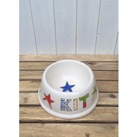 Personalisierte Handbemalte Sternhundeschüssel Cotswolds Uk Steingut von PurpleGlazePotteryUK