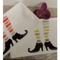 Hexenstiefel Serviertablett Aus Glas, Halloween-Party, Geformte Griffe, Orange Und Lila, Grüne Lila Halloween-Dekoration, Einzigartiges Geschenk von PurpleSlugGlassArt