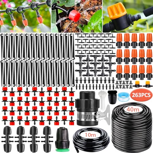 Purpledi 263 Stück Bewässerungssystem, 40M + 10M Bewässerungssets Micro Automatische Bewässerung KIt Gewächshaus, Tröpfchenbewässerung Bewässerungssystem Garten Gewächshaus Pflanzen (A) von Purpledi