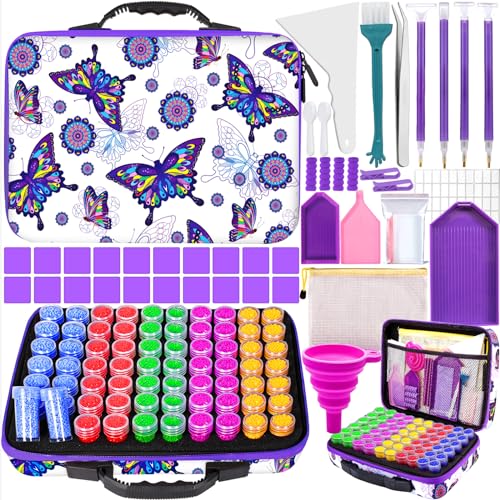 Purpledi 5D Diamond Painting Zubehör Boxen 60 Fächer, Diamant Painting Zubehör Box Organizer Aufbewahrungskoffer, Werkzeug Set mit Stift Trichter Stickers, DIY Handwerk mit Quick Point Stift von Purpledi