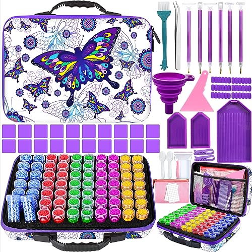 Purpledi 5D Diamond Painting Zubehör Boxen 70 Fächer, Diamant Painting Zubehör Box Organizer Aufbewahrungskoffer, Werkzeug Set mit Stift Trichter Stickers, DIY Handwerk mit Quick Point Stift von Purpledi