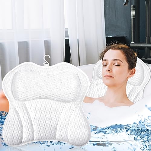 Purpledi Badewannenkissen,Badekissen als Nacken&Nackenkissen Badewanne, mit 4D-Air-Mesh-Technologie,Nacken, Rücken in der Badewanne 6 Saugnäpfen, Badewannen kopfstütze für Home Spa(White), 43.5*43cm von Purpledi