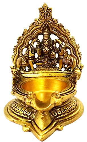 Purpledip Brass Kamatchi Vilakku: Ashta-Lakshmi Oil Lamp Diya for Wealth & Prosperity (11752) von Purpledip
