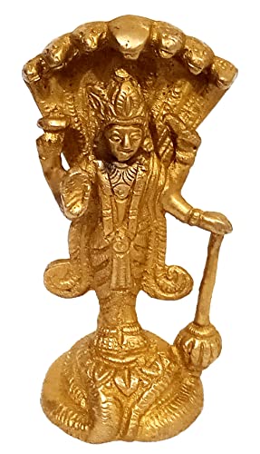 Purpledip Brass Statue Lord Vishnu: Hindu God Idol Sculpture Home Temple Decor Gift (11189) von Purpledip