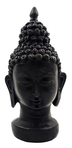 Purpledip Idol Buddha-Kopf, Kunstharz, Granit-Finish, Schwarz (12179) von Purpledip