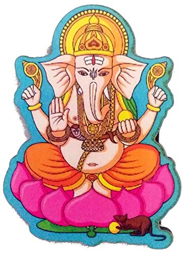 Purpledip Kühlschrankmagnet aus Holz, hinduistischer Gott Ganesha auf Lotus (11961) von Purpledip