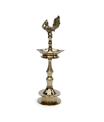 Purpledip Kuthu Vilakku Brass Oil Lamp Deepam Deepak Diya Peacock Design (10984) von Purpledip